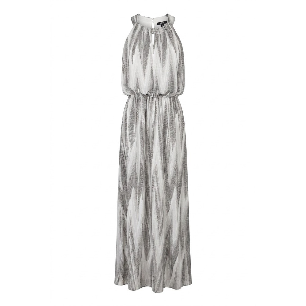 Chico's Abstract Grayscale Print Bohemian Halter Maxi Dress Size 1
